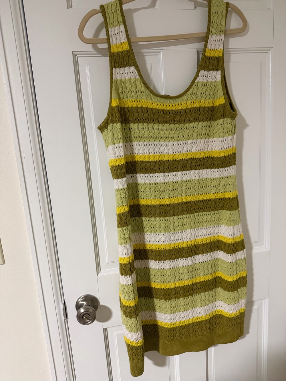 Express Striped Knit Mini Dress in Olive, Lime, White & Yellow